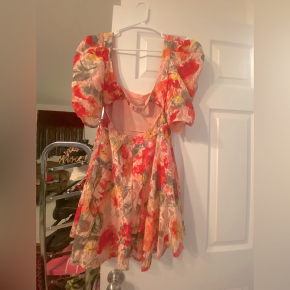 For Love & Lemons Dascha Puff Sleeve Mini Dress Light Pink Floral Lace Large NWT - Picture 14 of 16